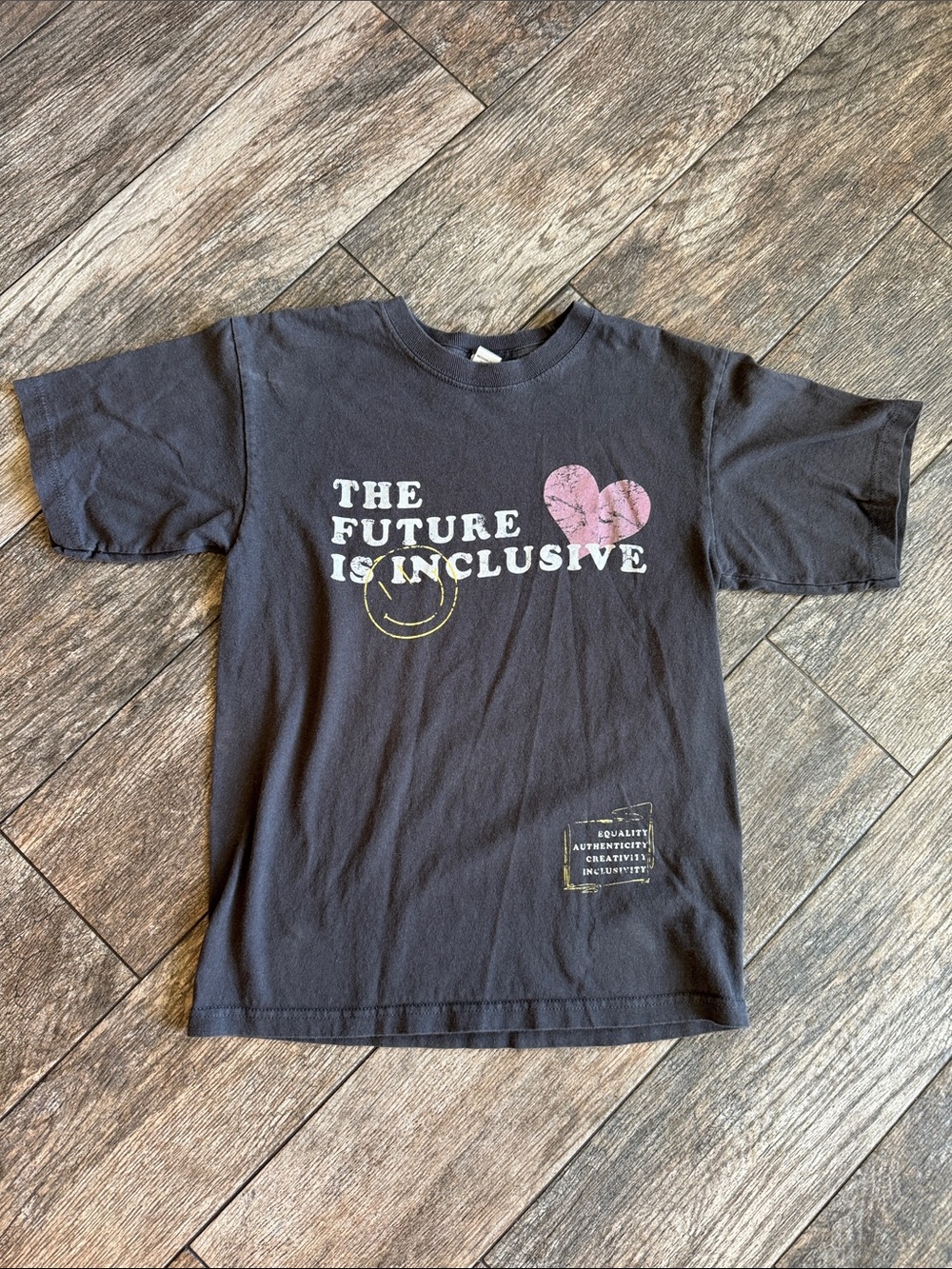 Fifth Sun grey Tee with Pink Heart & Yellow Smiley - Kids Short Sleeve